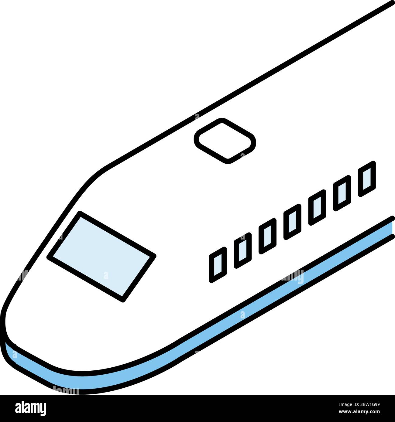 Icona del veicolo, Shinkansen (treno proiettile), semplice e simpatica icona di disegno isometrico, illustrazione vettoriale Illustrazione Vettoriale