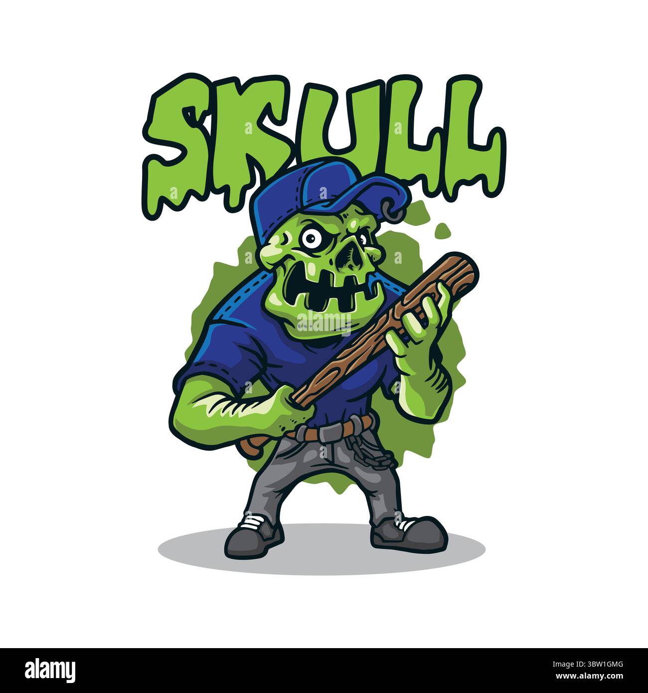 Design con logo della mascotte teschio e stile moderno per la stampa di badge, emblemi e t shirt. Illustrazione dei banditi del cranio. Illustrazione Vettoriale