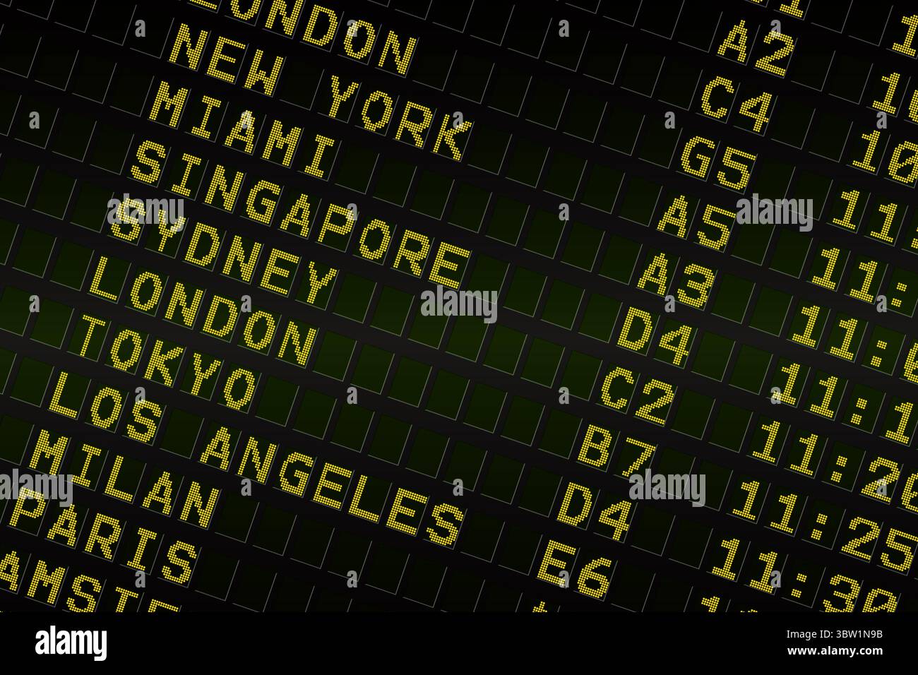Nero Partenze aeroporto scheda con testo di colore giallo Foto Stock