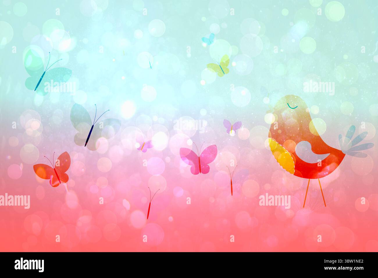 Girly bird e butterfly design Foto Stock