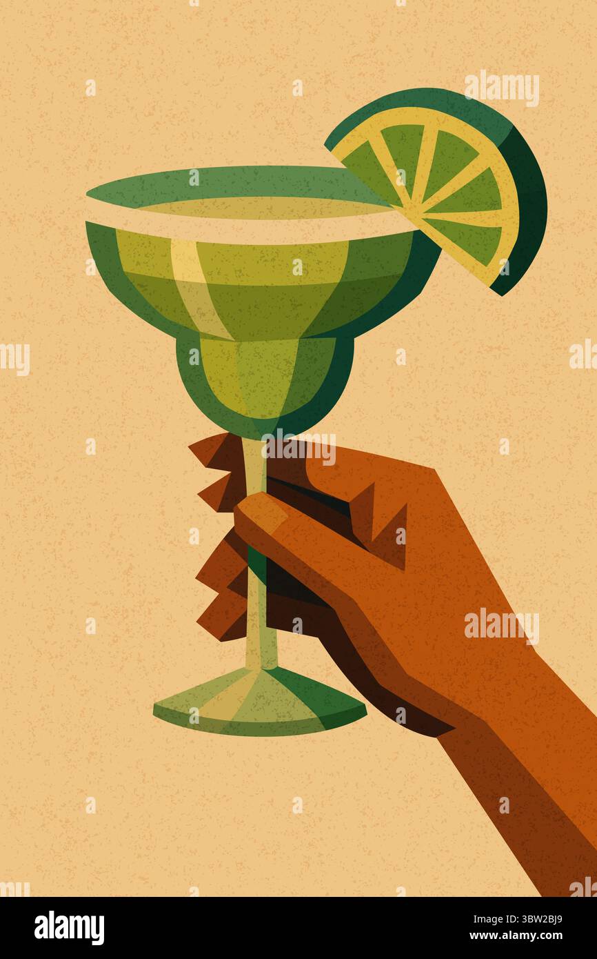Cocktail Margarita con spicchio di lime in vetro verde Illustrazione Vettoriale