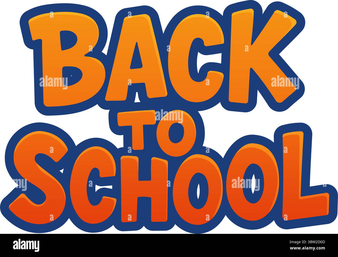 Brillante frase in stile comico TORNA A SCUOLA con lettere sfumate arancioni e un contorno blu intenso Illustrazione Vettoriale