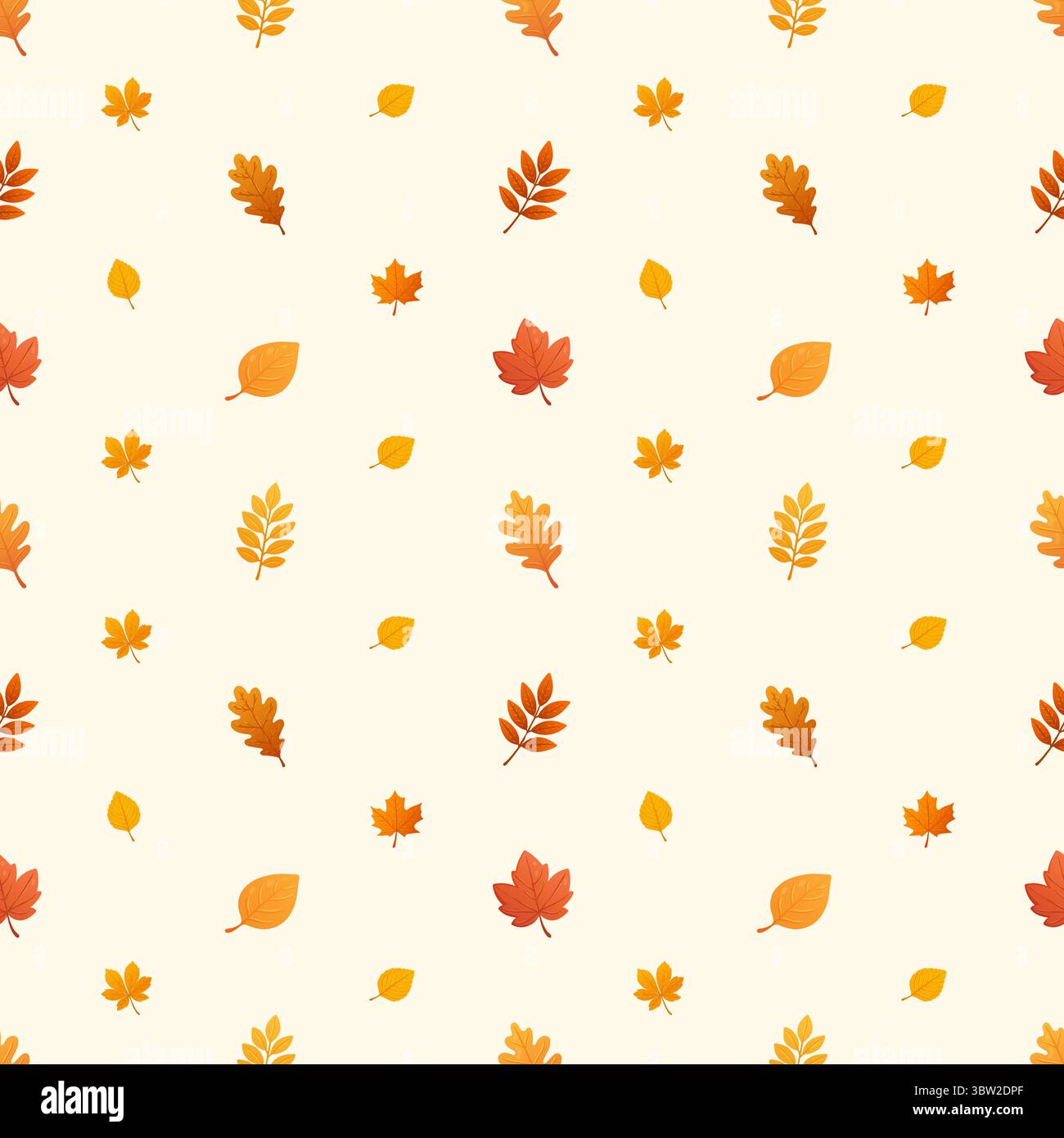 Fantasia autunnale senza cuciture con foglie di quercia acero betulla rowan e faggio su sfondo crema chiaro Illustrazione Vettoriale