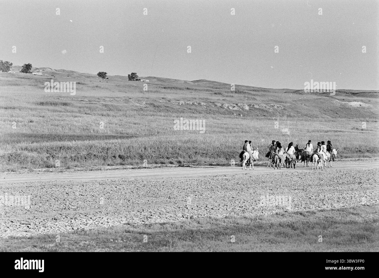 Aktuell 47b - 2 - 1969: Bodø - BaghdadBy treno 10.000 km attraverso 11 paesi, 8 capitali e 2 continenti. I dipendenti DI AKTUELL, Bjørn Hervik e Sverre A. Børretzen, hanno preso il treno da Bodø a Baghdad, un tratto ferroviario di circa diecimila chilometri. Il viaggio attraverso due continenti durò quattordici giorni e attraversò Norvegia, Svezia, Danimarca, Germania, Austria, Ungheria, Jugoslavia, Bulgaria, Turchia, Siria e Iraq. Siamo in Mesopotamia e guidiamo lungo campi di grano giallo. Un branco di donne arabe sta andando al raccolto. Cavalcano asini, proprio come le loro madri e nonne Foto Stock