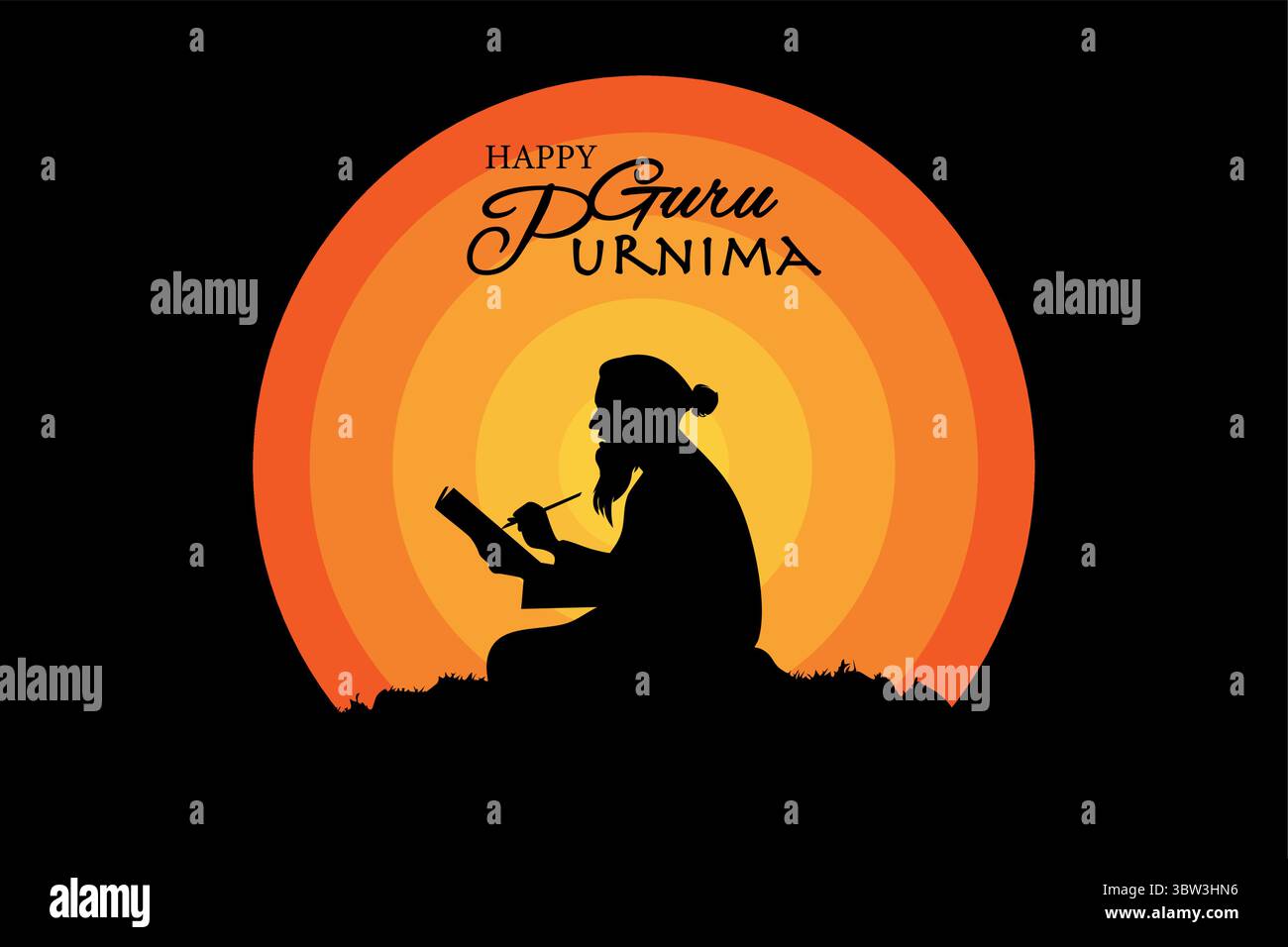 Felice guru Purnima, saggio insegnante spirituale Festa religiosa celebrazione in India. Illustrazione creativa per il giorno della celebrazione onoraria Illustrazione Vettoriale