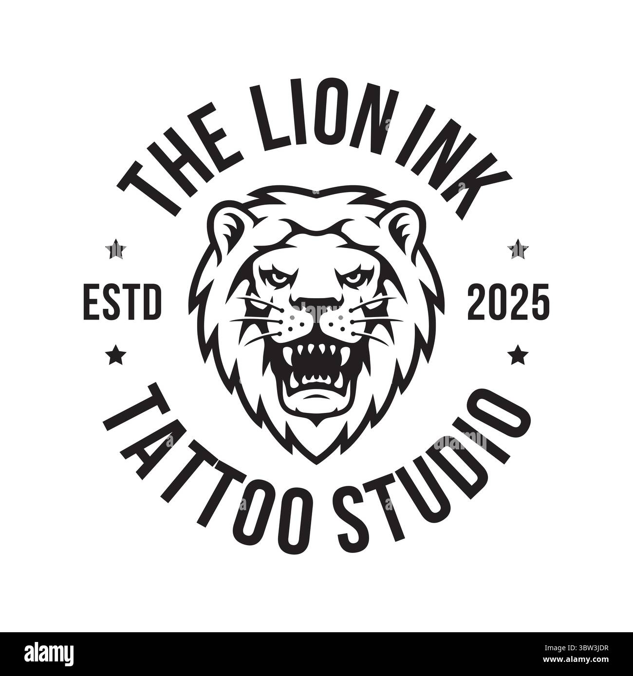 Semplice logo con testa di leone. Illustrazione del design della testa di leone arrabbiata, vettore. Illustrazione Vettoriale