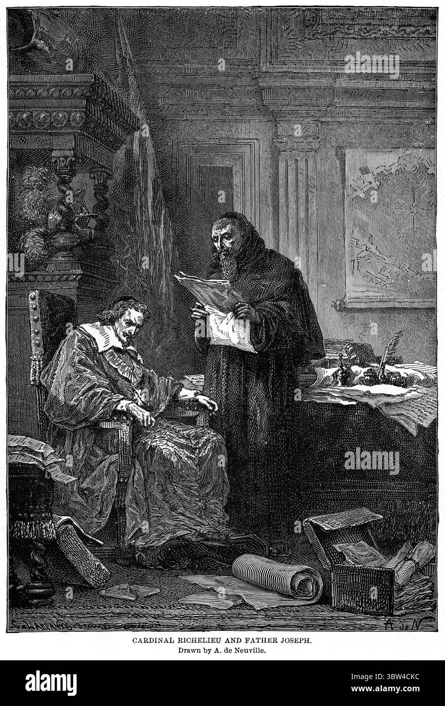 1 maggio 2020: Cardinale Richelieu e padre Joseph, disegnato da A. de Neuville, illustrazione, storia del mondo di Ridpath, volume III, di John Clark Ridpath, LL. D., Merrill & Baker Publishers, New York, 1897 (immagine di credito: © JT Vintage/Glasshouse via ZUMA Wire) Foto Stock