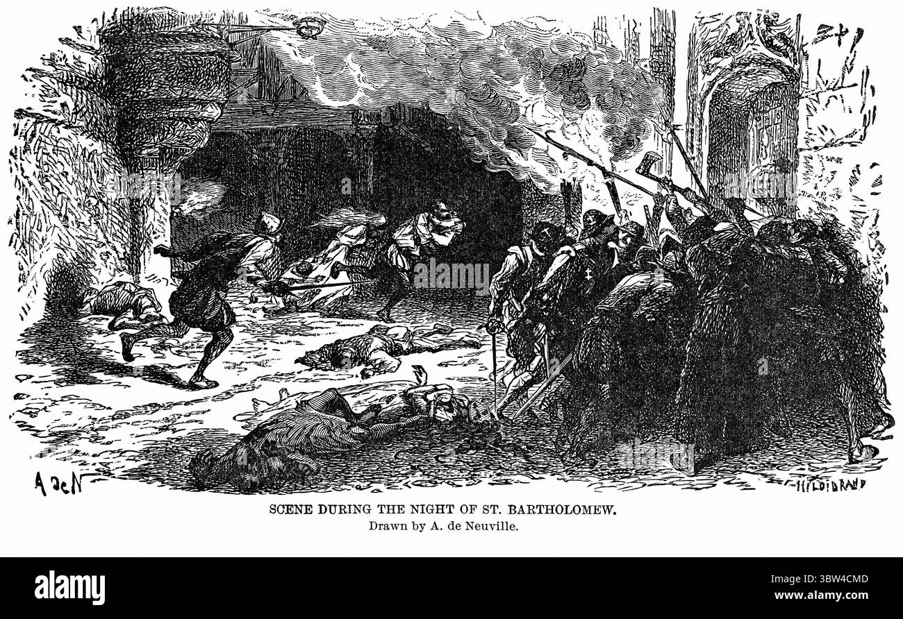 30 aprile 2020: Scena durante la notte di San Bartolomeo, disegnata da A. de Neuville, illustrazione, storia del mondo di Ridpath, volume III, di John Clark Ridpath, LL. D., Merrill & Baker Publishers, New York, 1897 (immagine di credito: © JT Vintage/Glasshouse via ZUMA Wire) Foto Stock