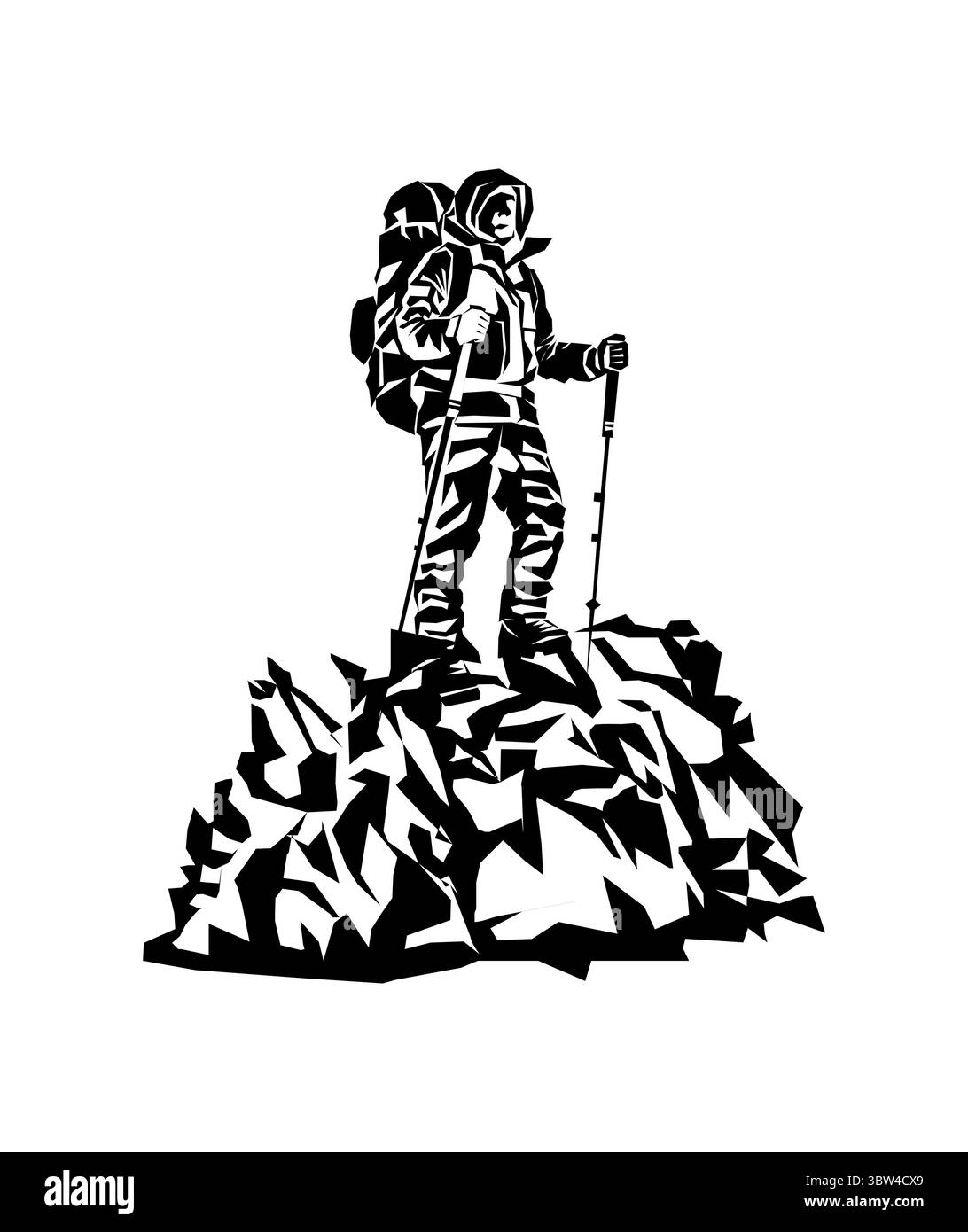 Silhouette di un uomo in cima alla montagna concetto minimalista per il turismo di montagna Illustrazione Vettoriale