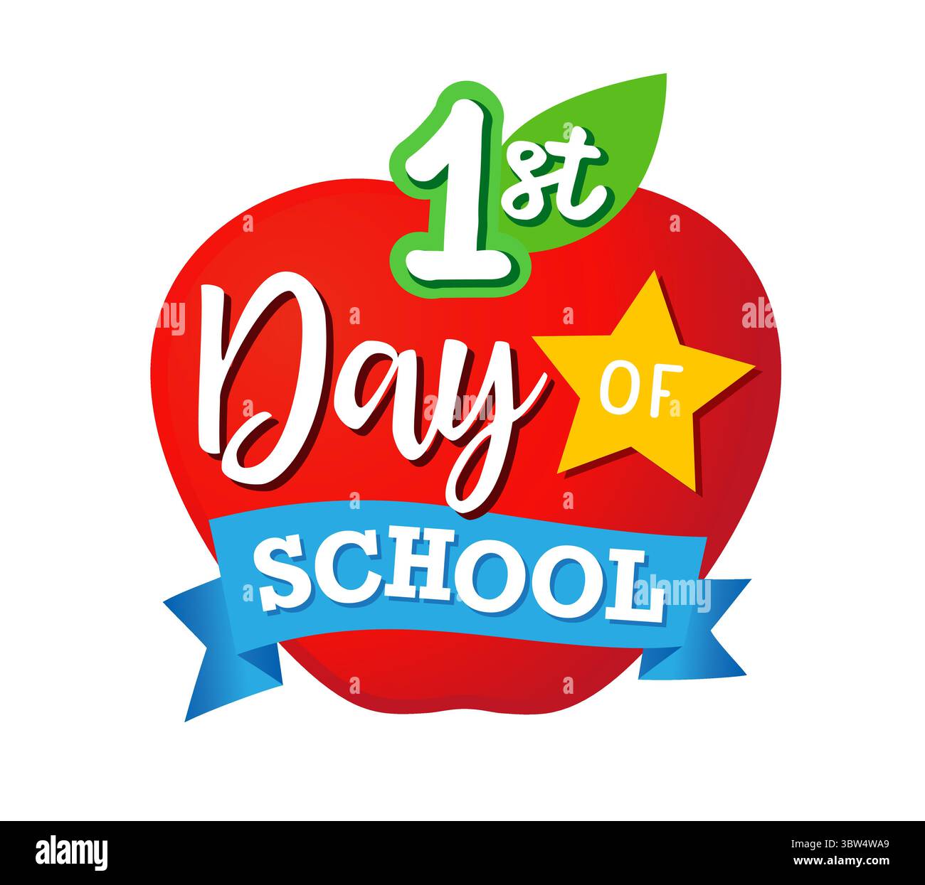 1° giorno di scuola, concetto creativo con mela e stella. Logo o logo del primo giorno di scuola per la cornice fotografica per selfie. Illustrazione vettoriale Illustrazione Vettoriale