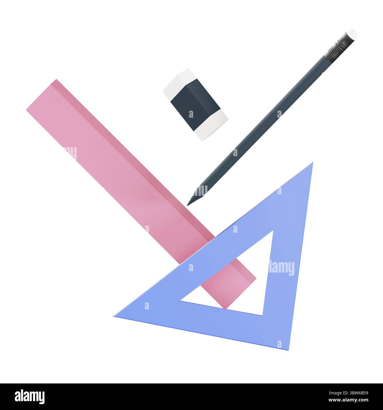 rendering 3d di icone stazionarie, 3d, stile cartoni animati minimale pastello isolato Foto Stock