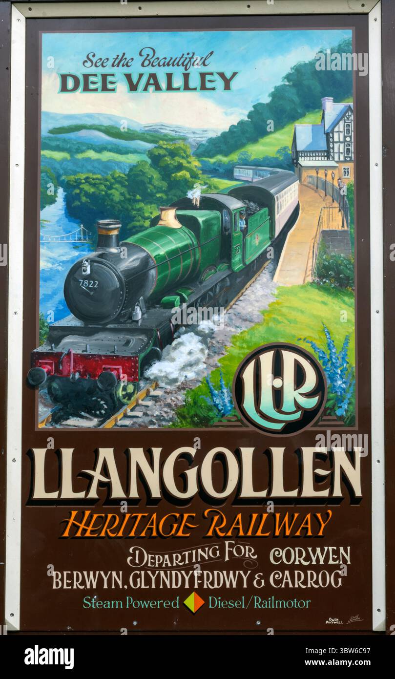 Storico poster pubblicitario della Llangollen Heritage Railway. Foto Stock