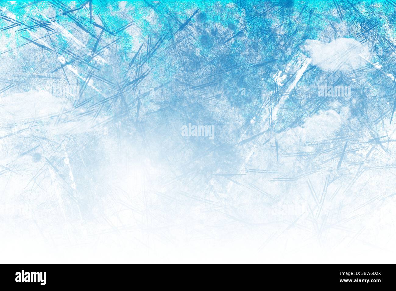 Il motivo a trama astratta unisce vari tratti di pennello blu con sfumatura bianca in un design piatto Foto Stock