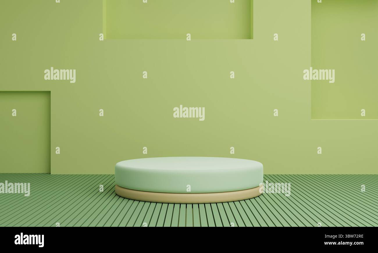 Podio di prodotto minimale con colore organico pastello verde e forma geometrica per lo sfondo della presentazione. Sfondo e decorazione astratti Foto Stock