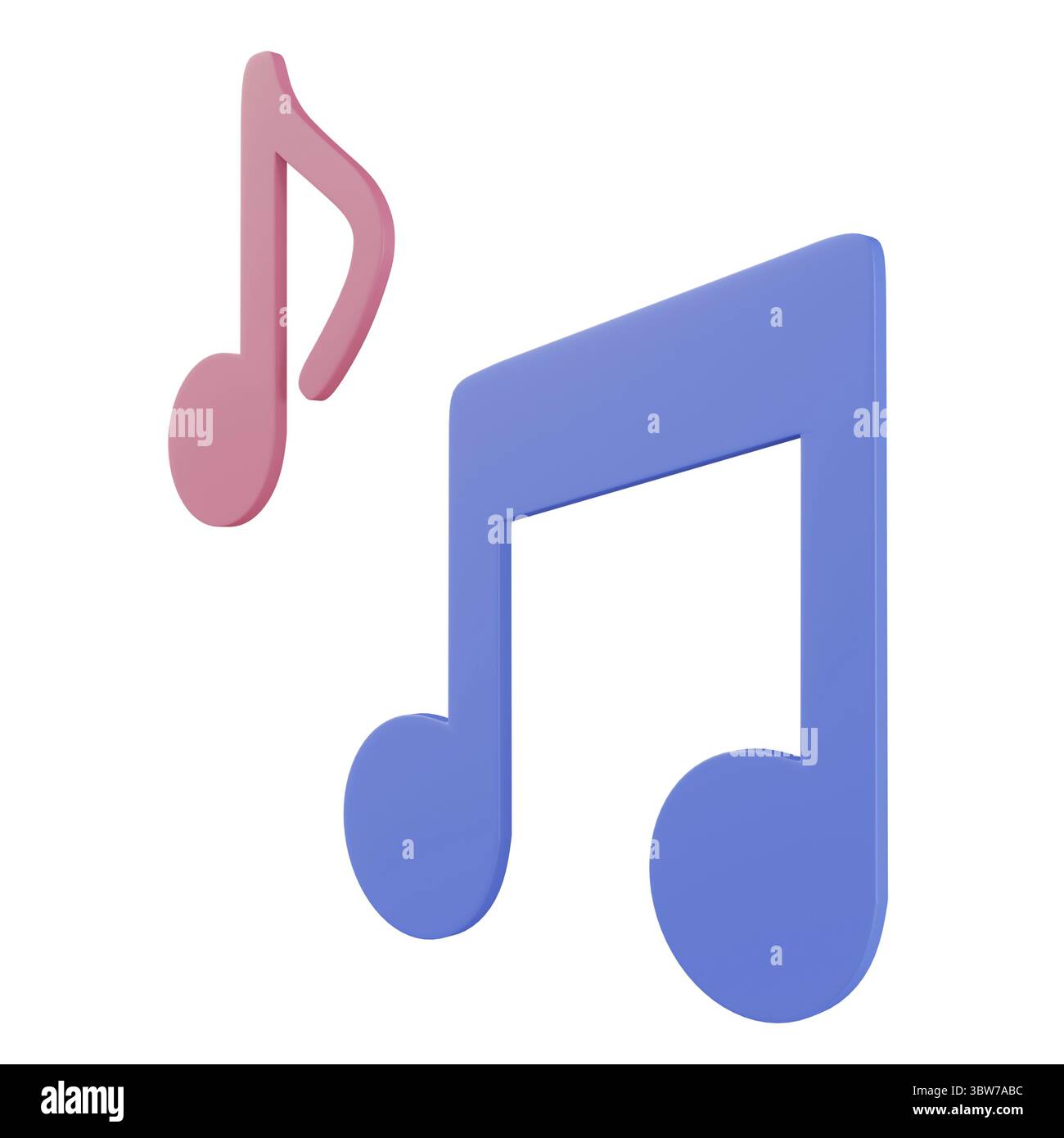 rendering 3d di note musicali, icone 3d, stile cartoni animati minimalista pastello isolato Foto Stock