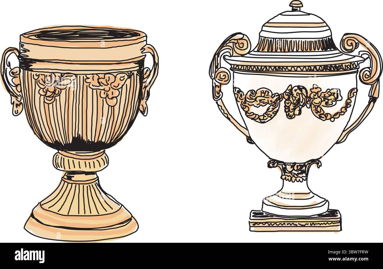Set di due urne, classici vettori di disegno Illustrazione Vettoriale