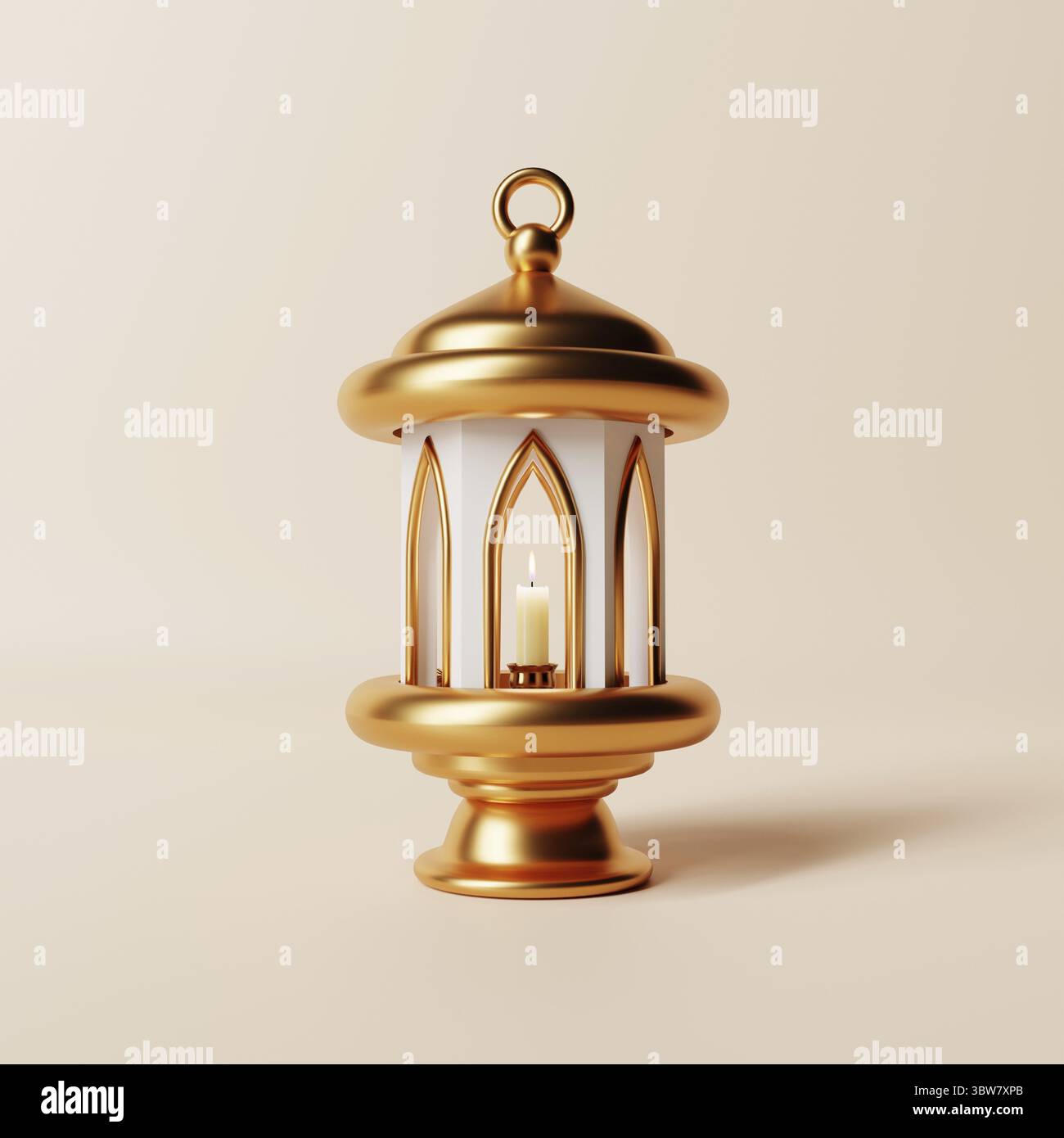 Lanterna di stile islamico su sfondo di colore corallo. Ramadan Kareem e il concetto di Eid Mubarak. 3D rendering dell'illustrazione Foto Stock