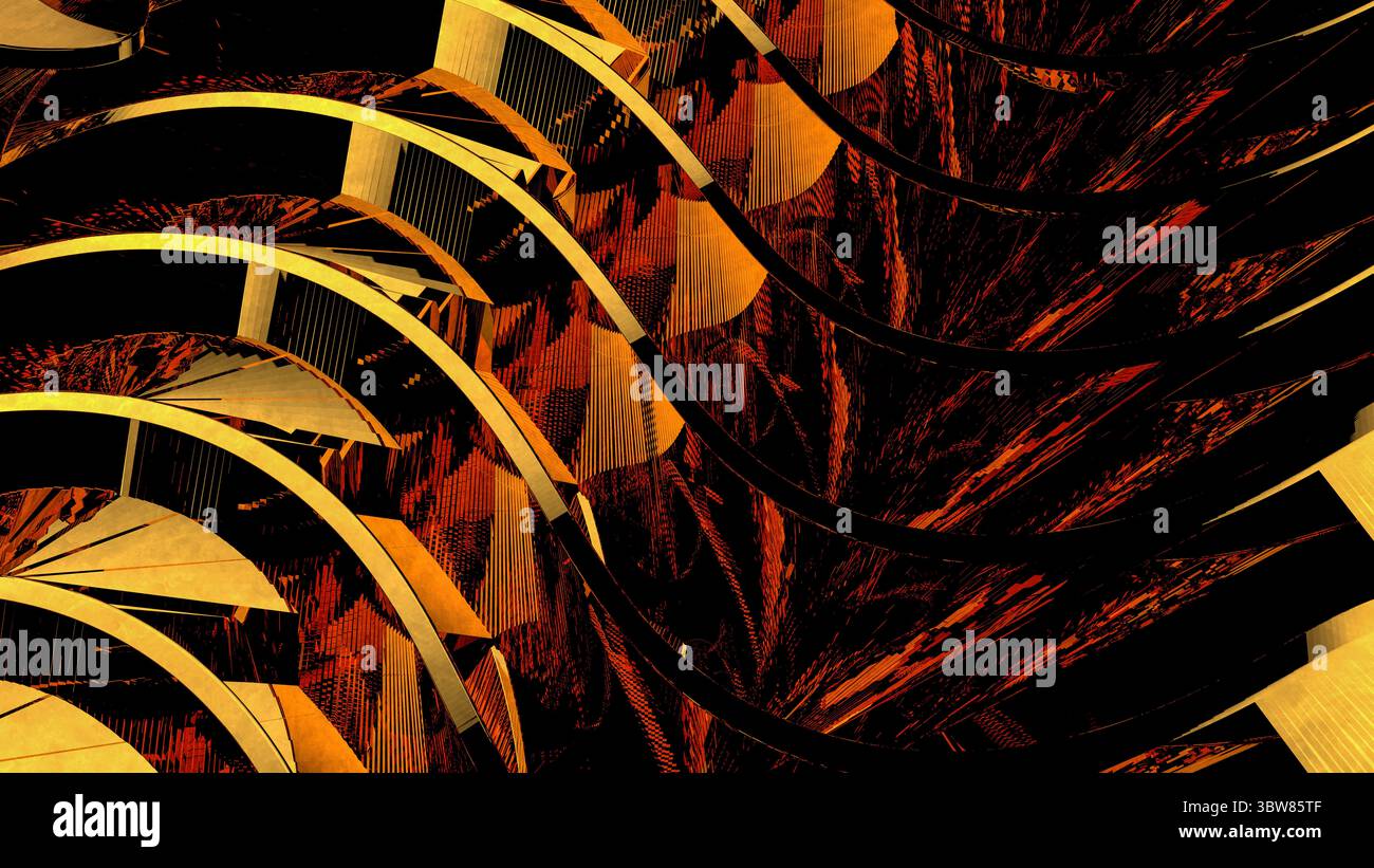 Illustrazione grafica astratta con linee ondulate e ombre volumetriche a gradiente Foto Stock
