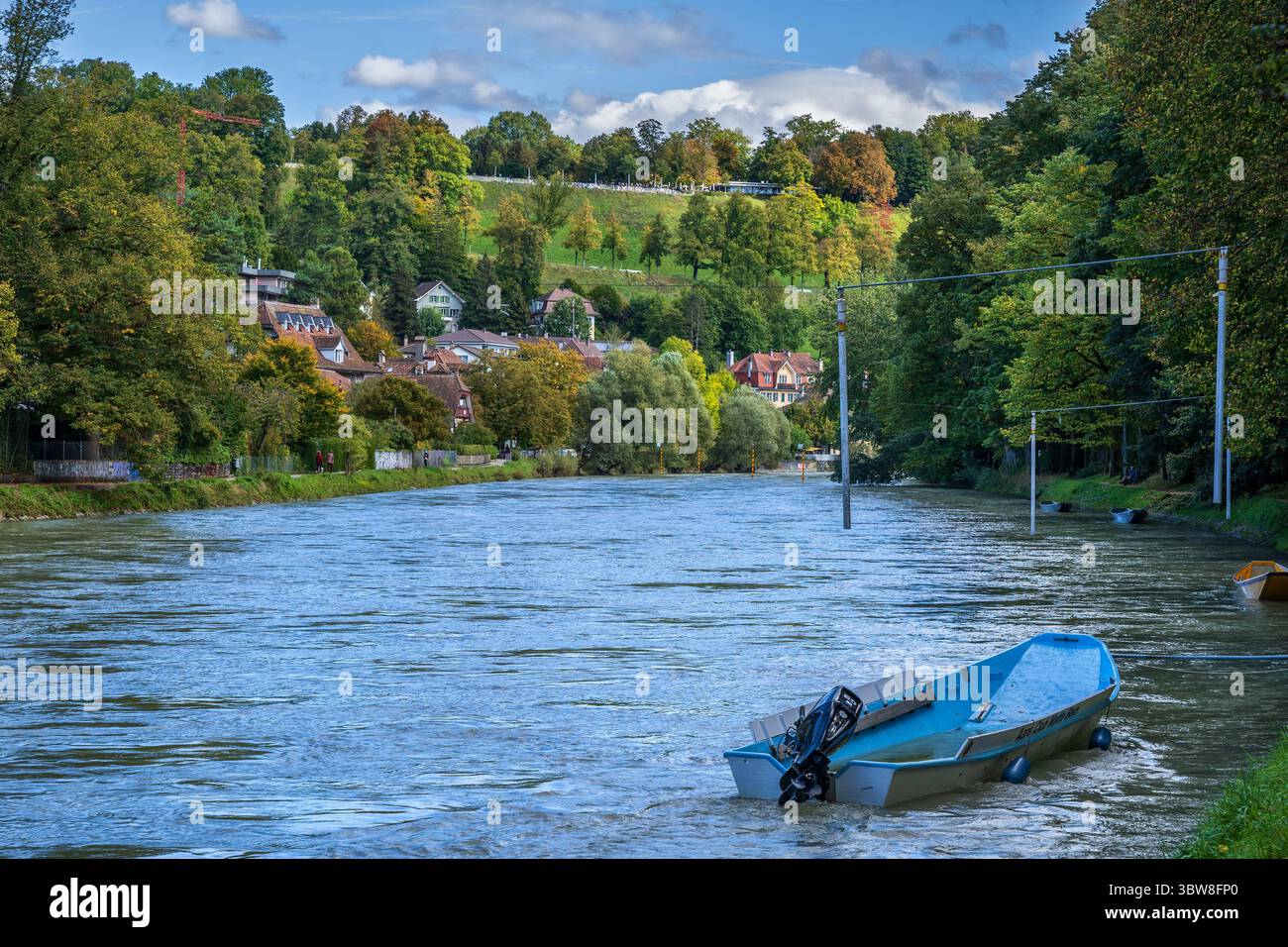 Panoramica valle del fiume Aare nella città di Berna, Svizzera. Foto Stock