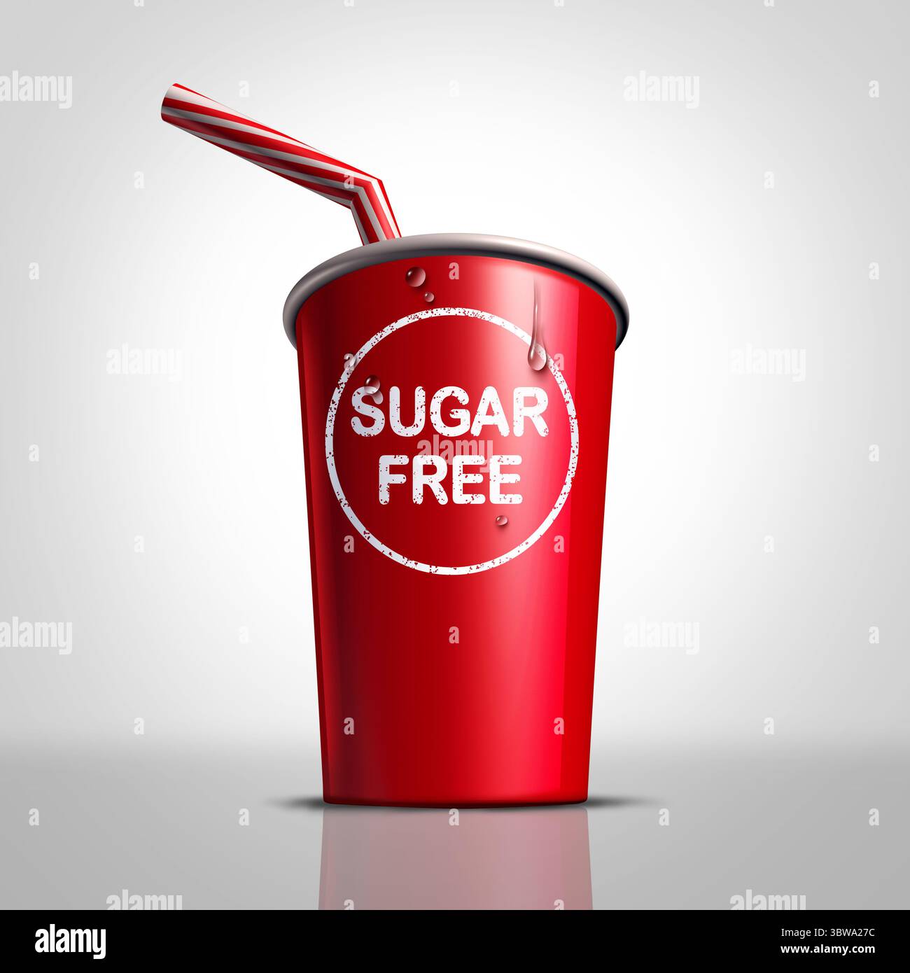 Simbolo senza zucchero o soda alimentare senza zucchero con zero calorie addolcite da dolcificanti artificiali come stevia e sucralosio come bevanda a basso contenuto calorico Foto Stock