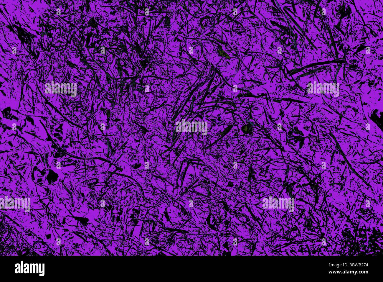 Foto di uno sfondo astratto unico per il design. Una superficie viola con macchie nere. Effetto 3D. Foto Stock