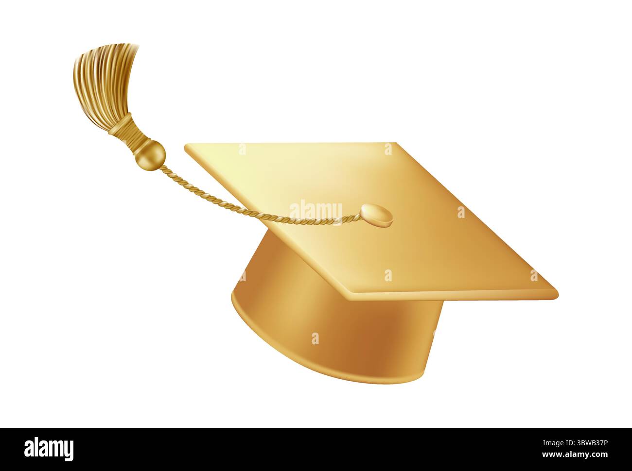 Festeggiamenti per i laureati. Cappelli da laurea dorati con nappine. Illustrazione Vettoriale