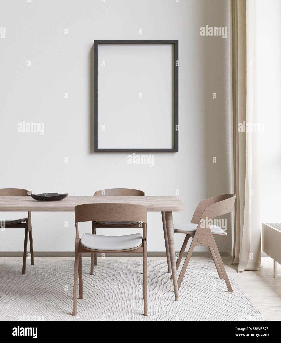 Sala da pranzo e cucina: Copia dello spazio su sfondo bianco, vista frontale, rendering 3D. Foto Stock