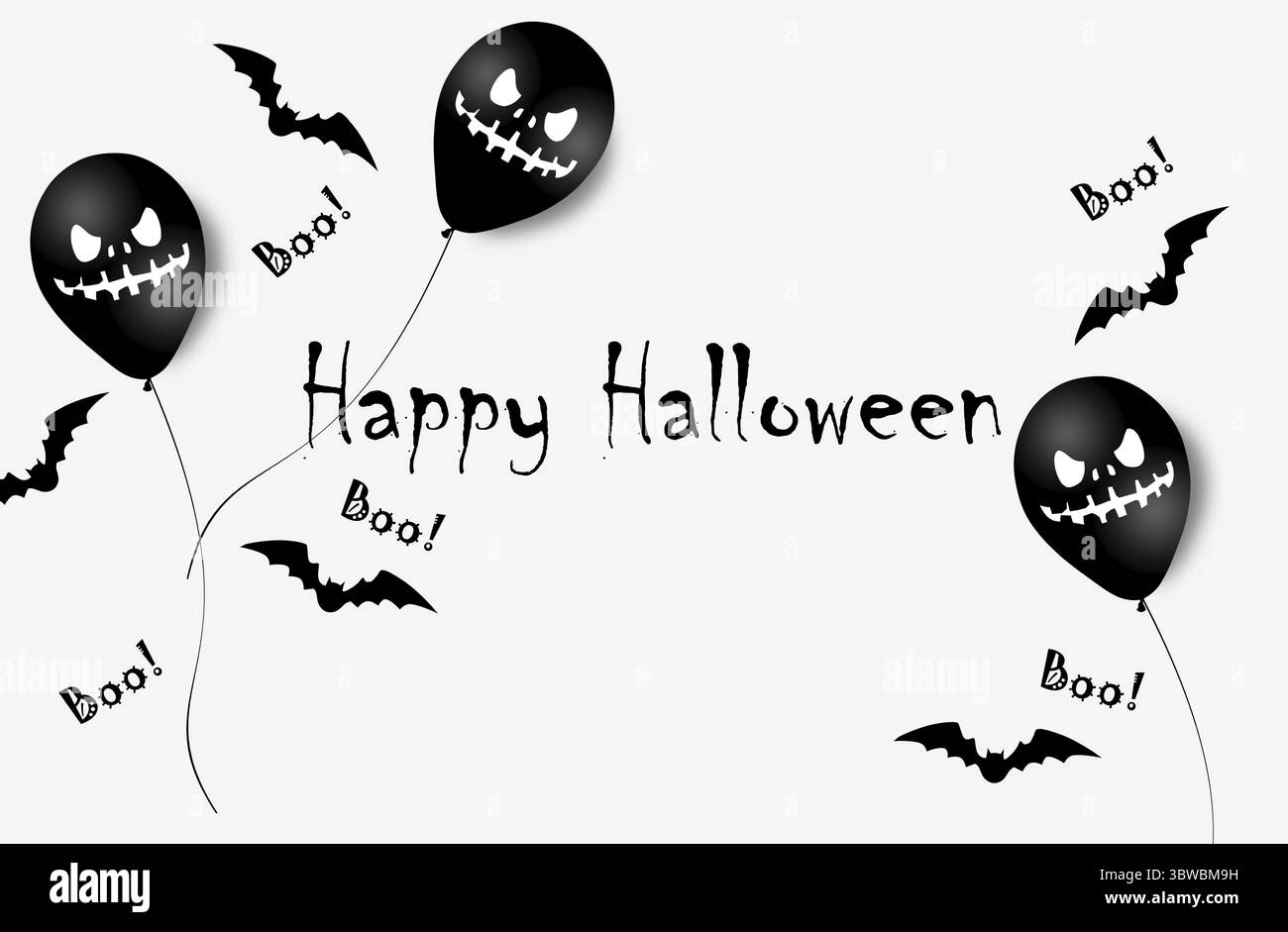 Banner di Halloween con Halloween Ghost palloncini. Scary aria palloncini. Illustrazione. Modello su sfondo bianco Foto Stock