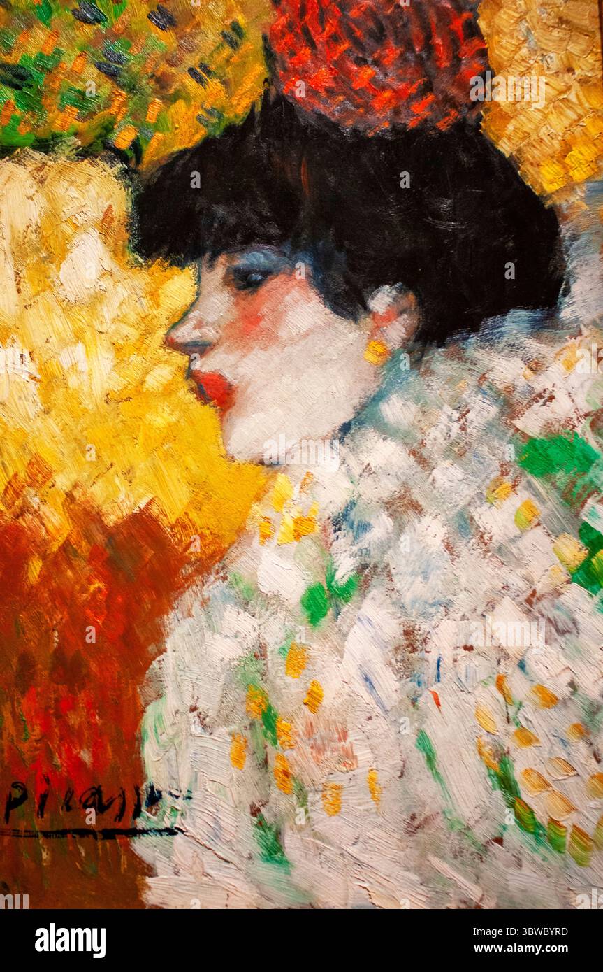 27 settembre 2009, New York, New York, Stati Uniti: NEW YORK, Pablo Picasso Pittura 1901 donna di profilo al Metropolitan Museum of Art 1000 Fifth Avenue e 82nd Street questo dipinto appartiene a un piccolo gruppo di immagini di donne stravaganti vestite che evocano il demimonde parigino di sale da ballo e bordelli. La tavolozza elettrica e le ampie tavolette di vernice la collegano ad altre opere che Picasso dipinse a Madrid nella primavera del 1901, in previsione della sua prossima mostra alla Galerie Vollard di Parigi. (Immagine di credito: © Sergi Reboredo/ZUMA Wire) Foto Stock