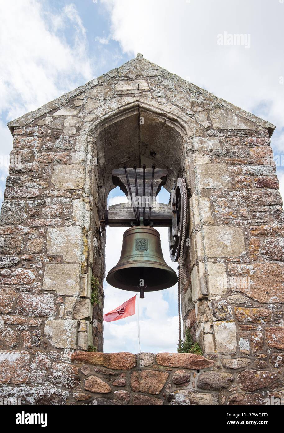 Campanile al castello di Mont Orgueil, Gorey, Jersey, Isole del Canale Foto Stock