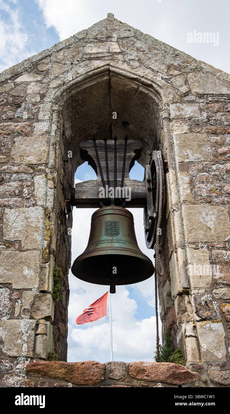 Il campanile del castello di Mont Orgueil a Gorey, Isole del Canale. Foto Stock