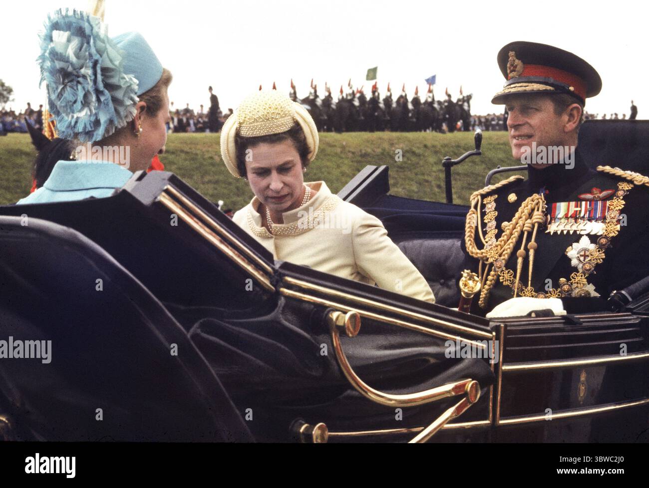 Sua Maestà la Regina il Principe Filippo e la Principessa Anna sulla via per l'investitura del Principe di Galles 1969 foto di Dave Bagnall Foto Stock