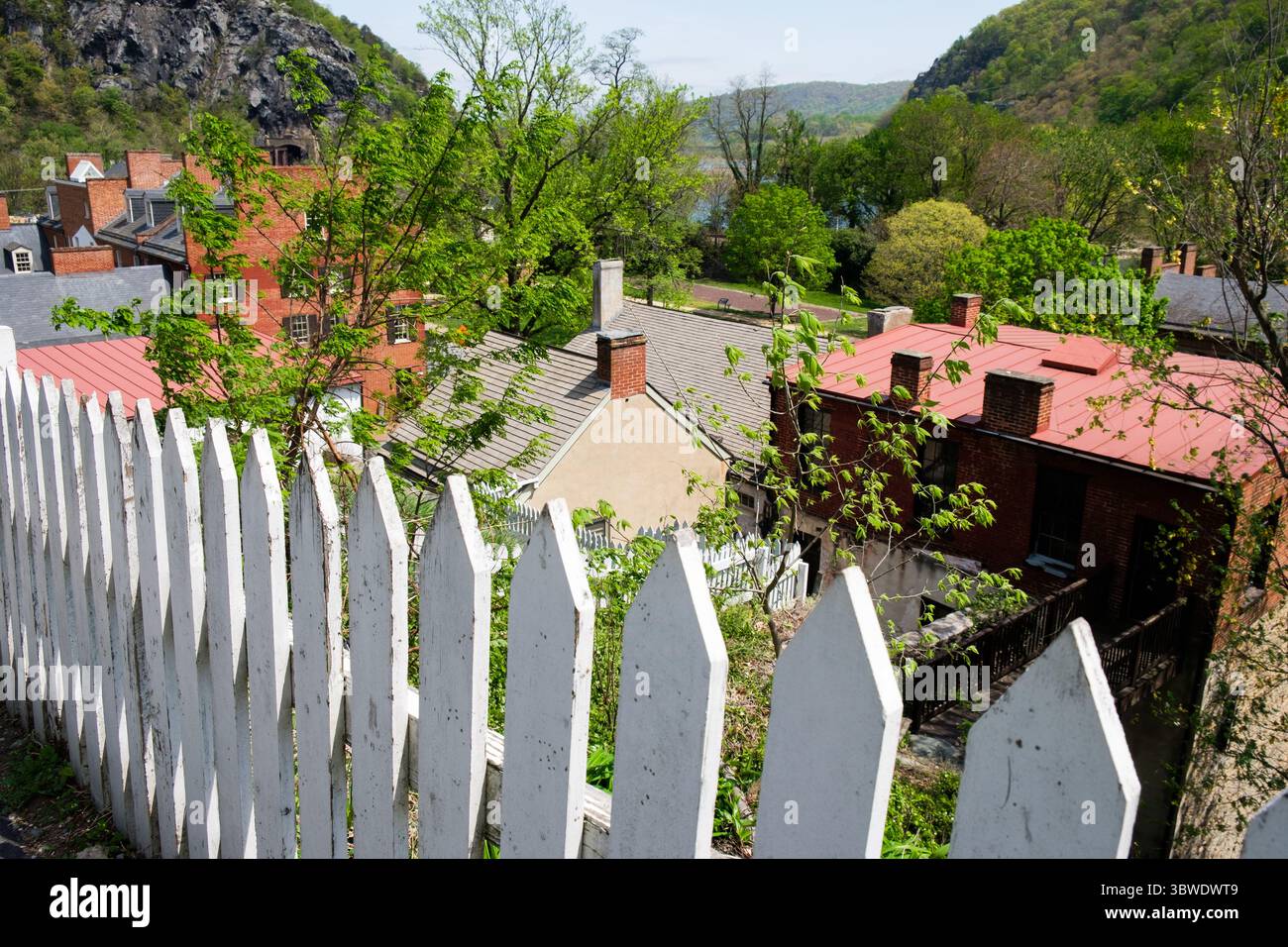 La storica Harpers Ferry West Virginia, paesaggio urbano. Foto Stock