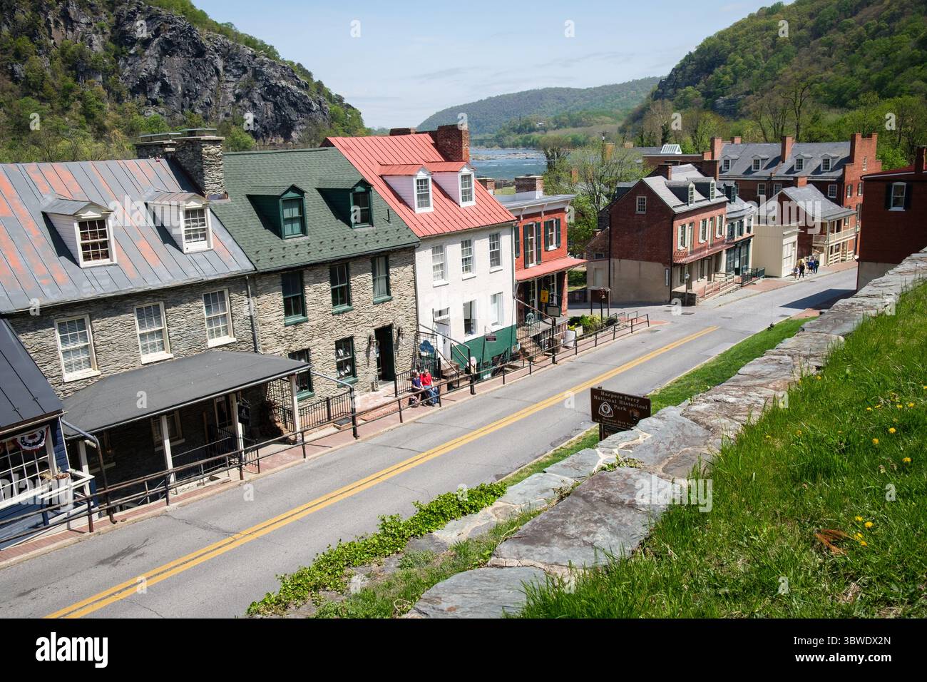 La storica Harpers Ferry West Virginia, paesaggio urbano. Foto Stock