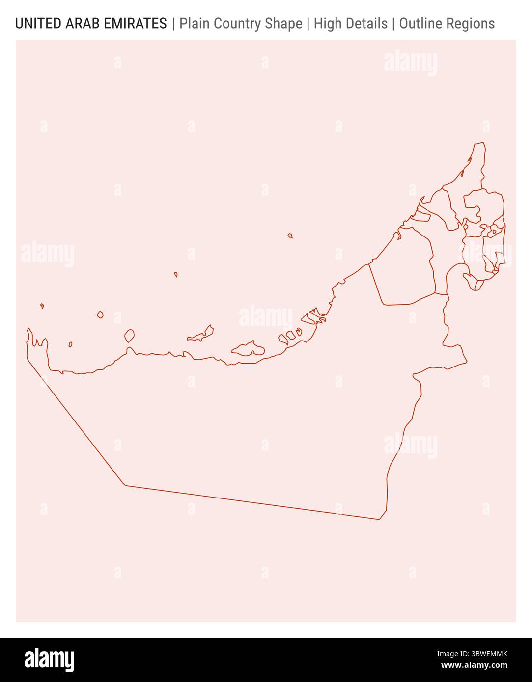 Mappa dei paesi della pianura degli Emirati Arabi Uniti. Dettagli di alto livello. Stile delle aree di contorno. Forma degli Emirati Arabi Uniti. Illustrazione vettoriale. Illustrazione Vettoriale