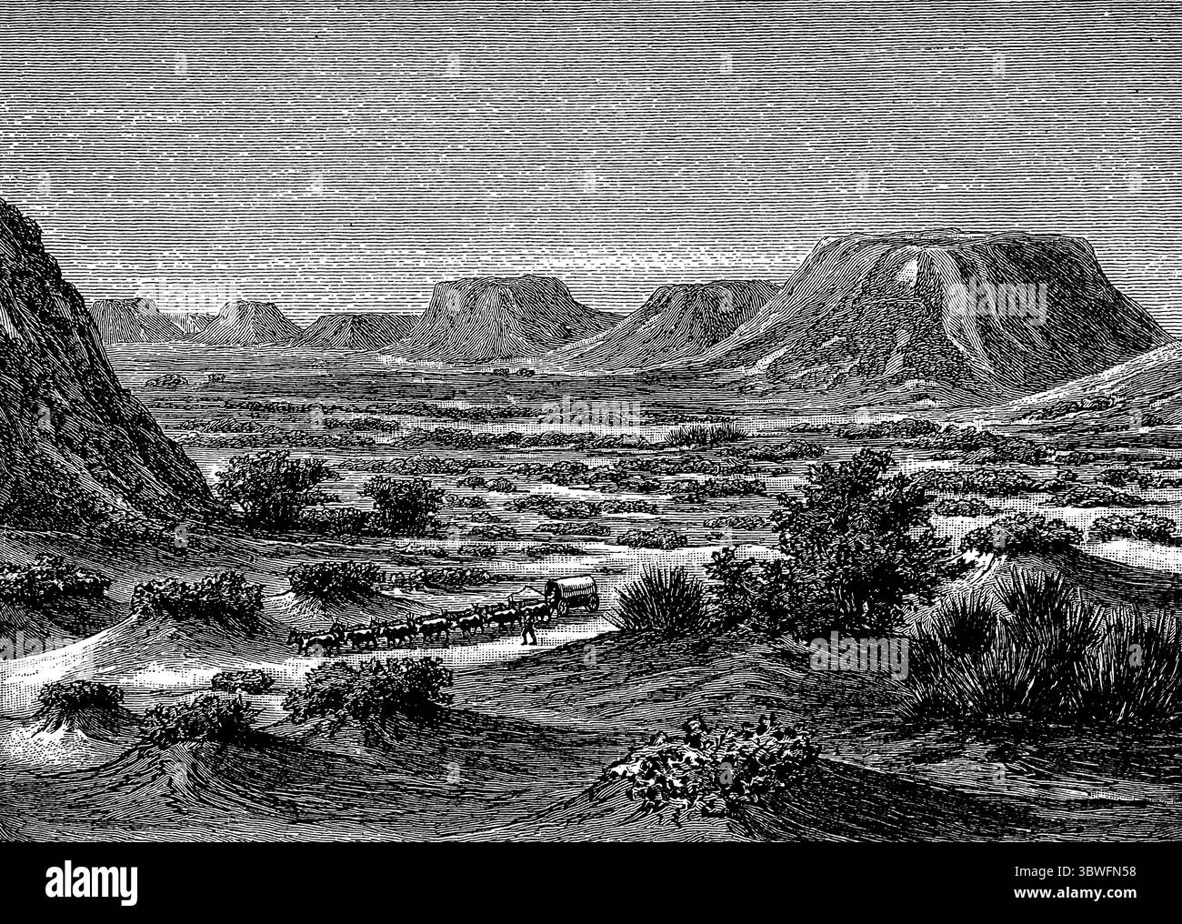 Quartiere di Gradock con grandi pianure e Table Mountain, Sud Africa, continente Africa, illustrazione storica 1896 Foto Stock