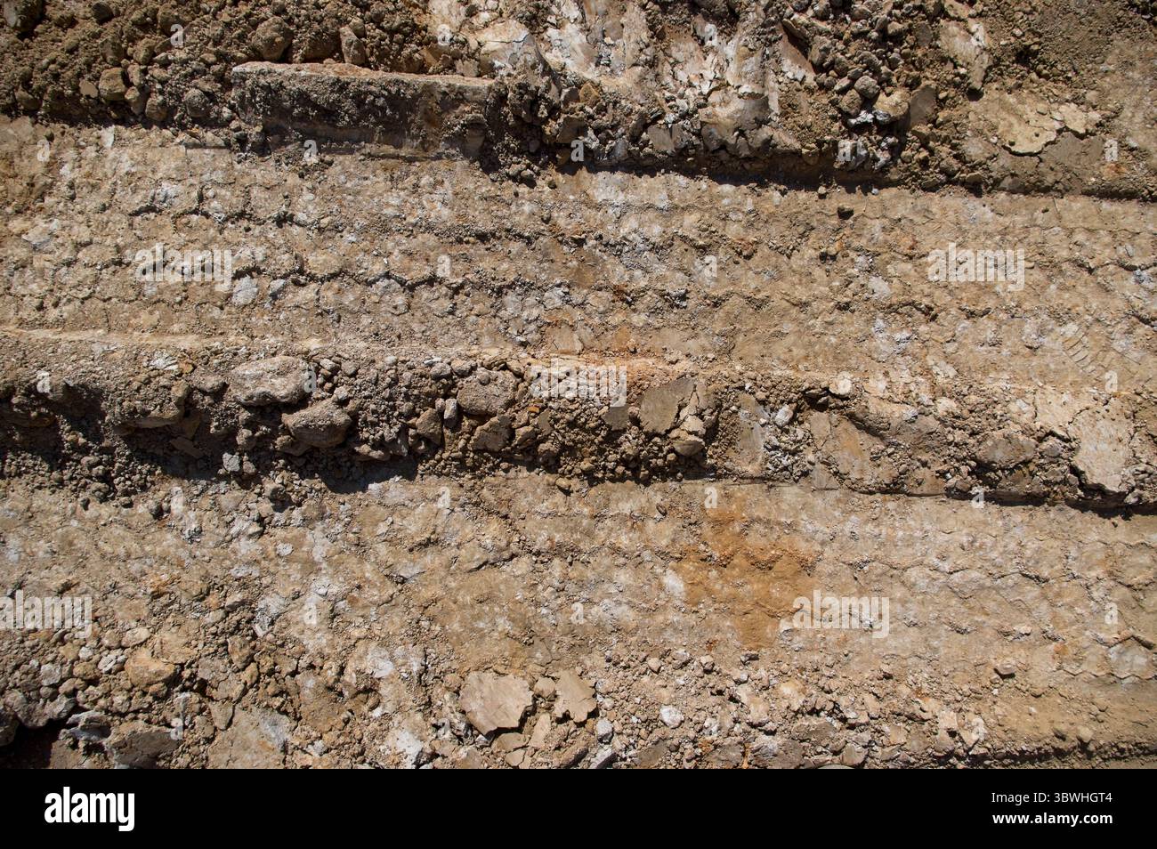 Tracce di pneumatici in sporcizia Foto Stock