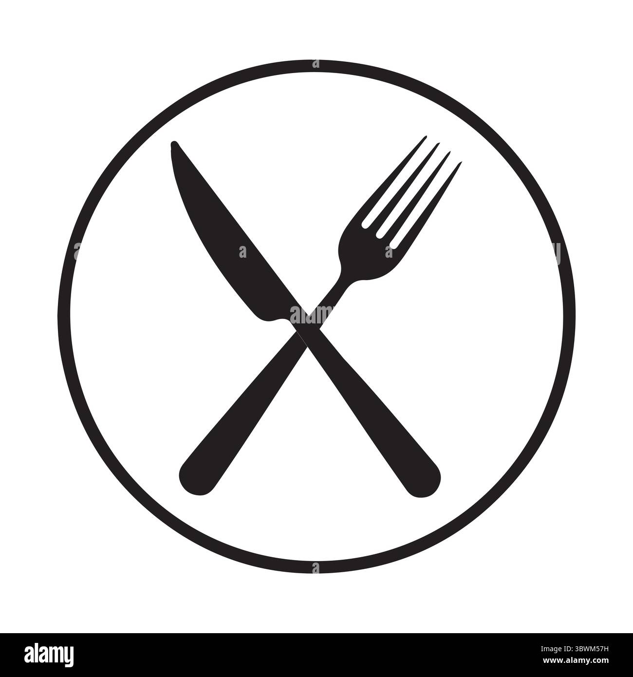 Coltello nero incrociato e forchetta in cerchio simbolo del ristorante Illustrazione Vettoriale