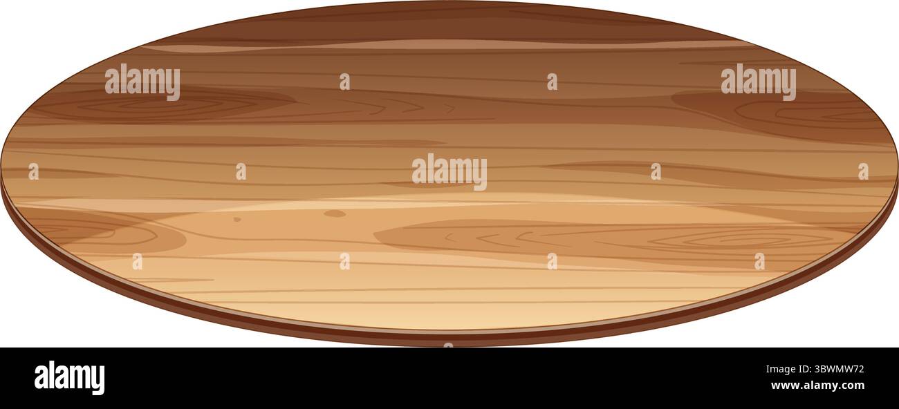 Illustrazione vettoriale dettagliata di un tavolo rotondo in legno con texture a grana naturale e calde tonalità marroni Illustrazione Vettoriale