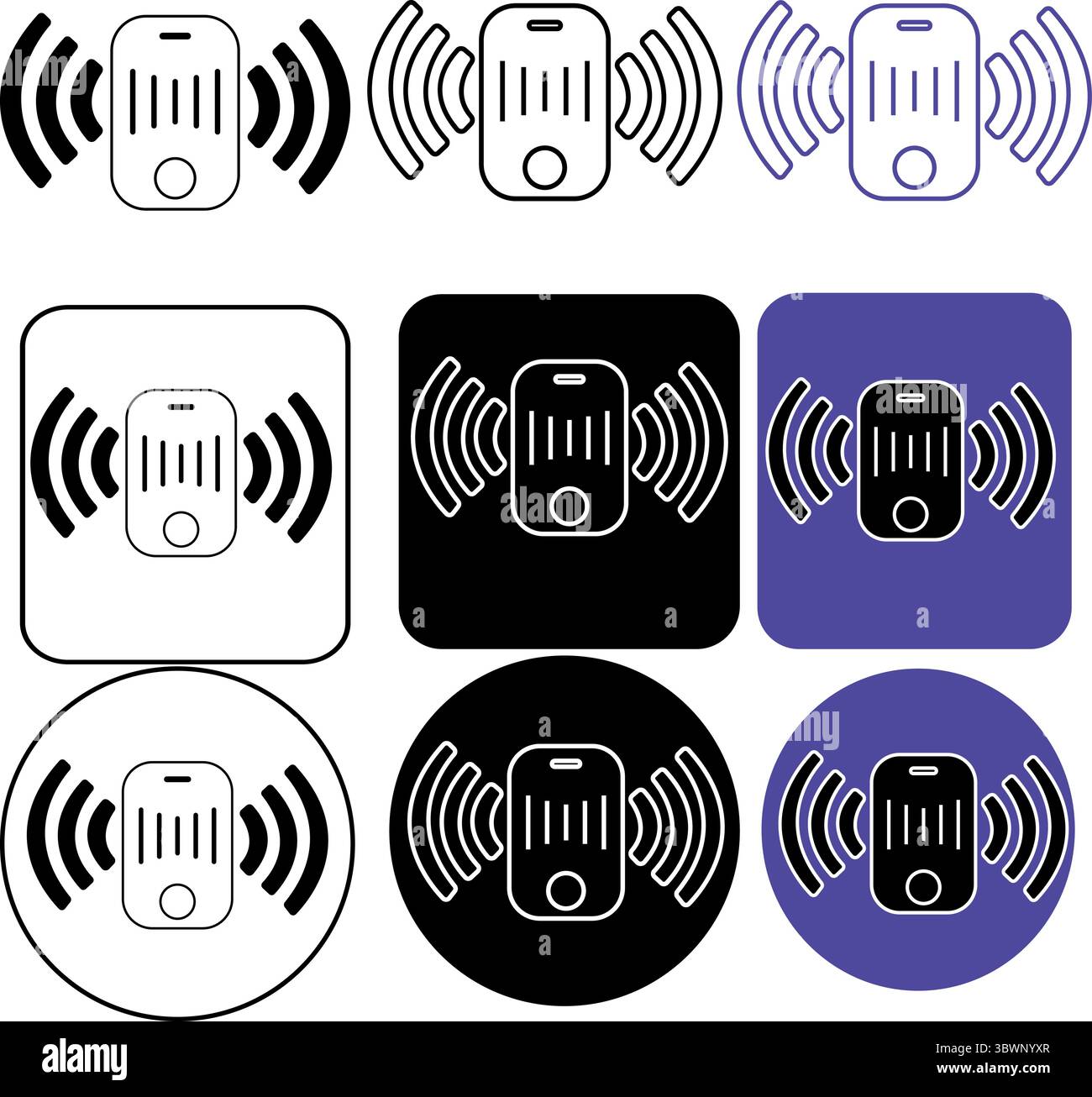 L'invio di segnali wireless da smartphone con varie forme e colori trasmette tecnologia e connettività, perfetto per progetti tecnologici e aziendali Illustrazione Vettoriale