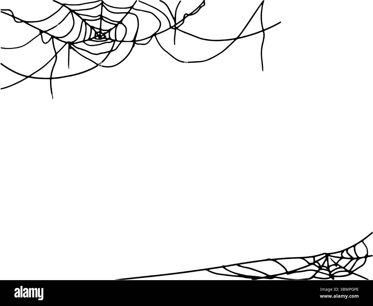 Ragnatela di Spider, su cartolina o invito, schizzo a inchiostro bianco e nero. Illustrazione vettoriale. Il tradizionale decor delle feste di Halloween e' isolato su di un bianco Illustrazione Vettoriale