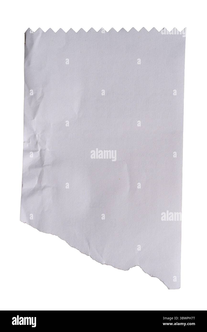 Carta per ricevute vuota con sfondo irregolare con bordo strappato isolato su sfondo bianco con percorso di ritaglio Foto Stock