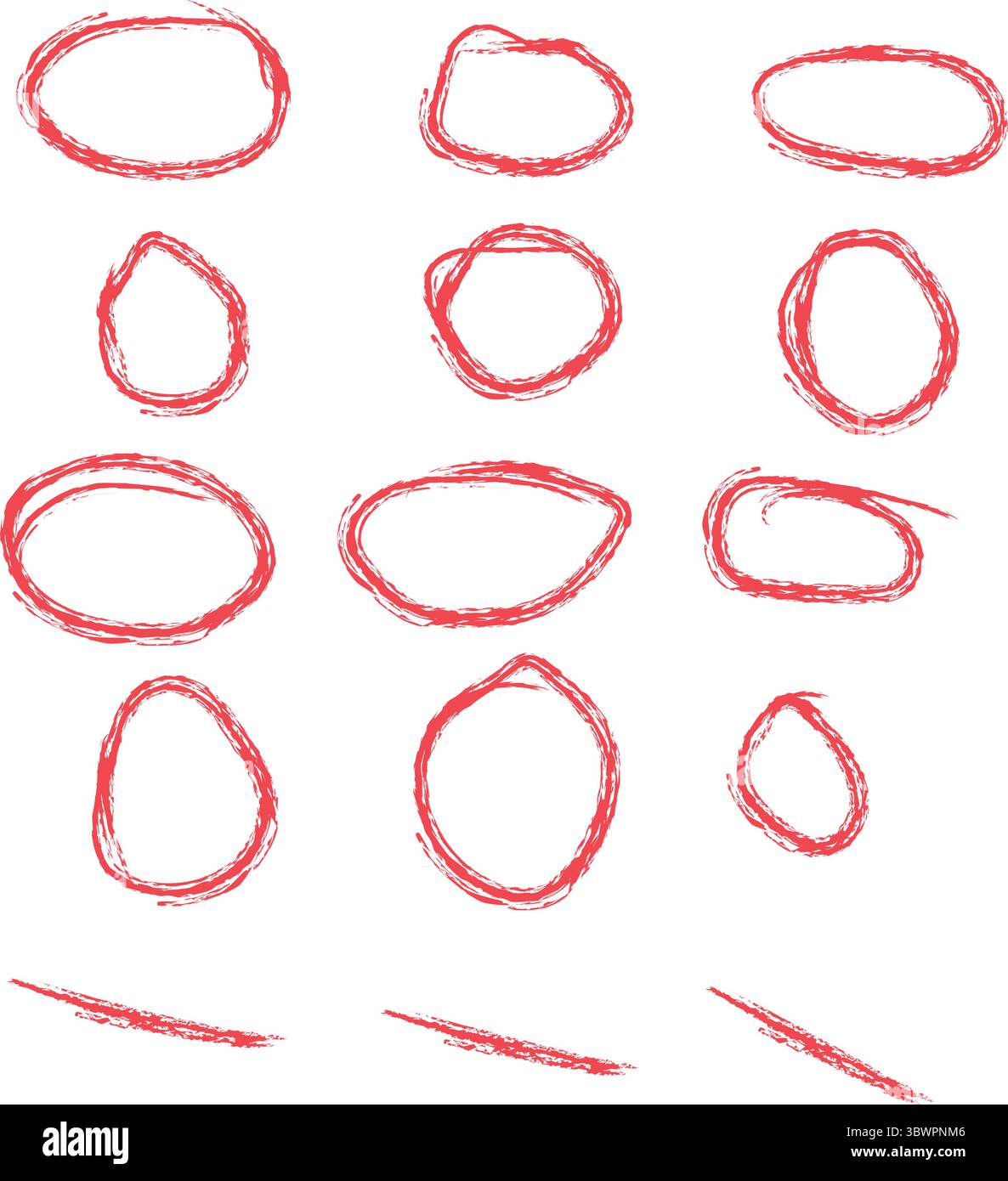 Cerchi e linee rossi disegnati a mano, perfetti per evidenziare il testo o per dare risalto visivo. Illustrazione Vettoriale