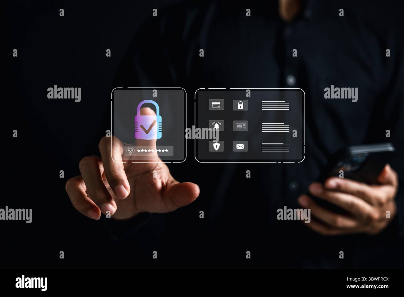 Protezione dei dati di sicurezza informatica accesso sicuro, crittografia delle password, verifica dell'identità, accesso Foto Stock