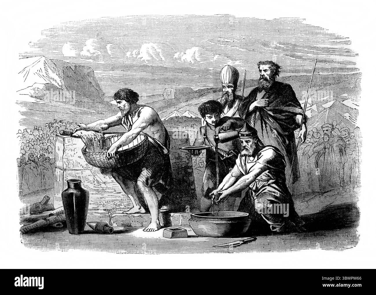 Illustrazione della preparazione dell'acqua di separazione (numeri) Un rituale che si svolge dopo essere entrato in contatto con i morti dell'Antico XIX secolo Foto Stock