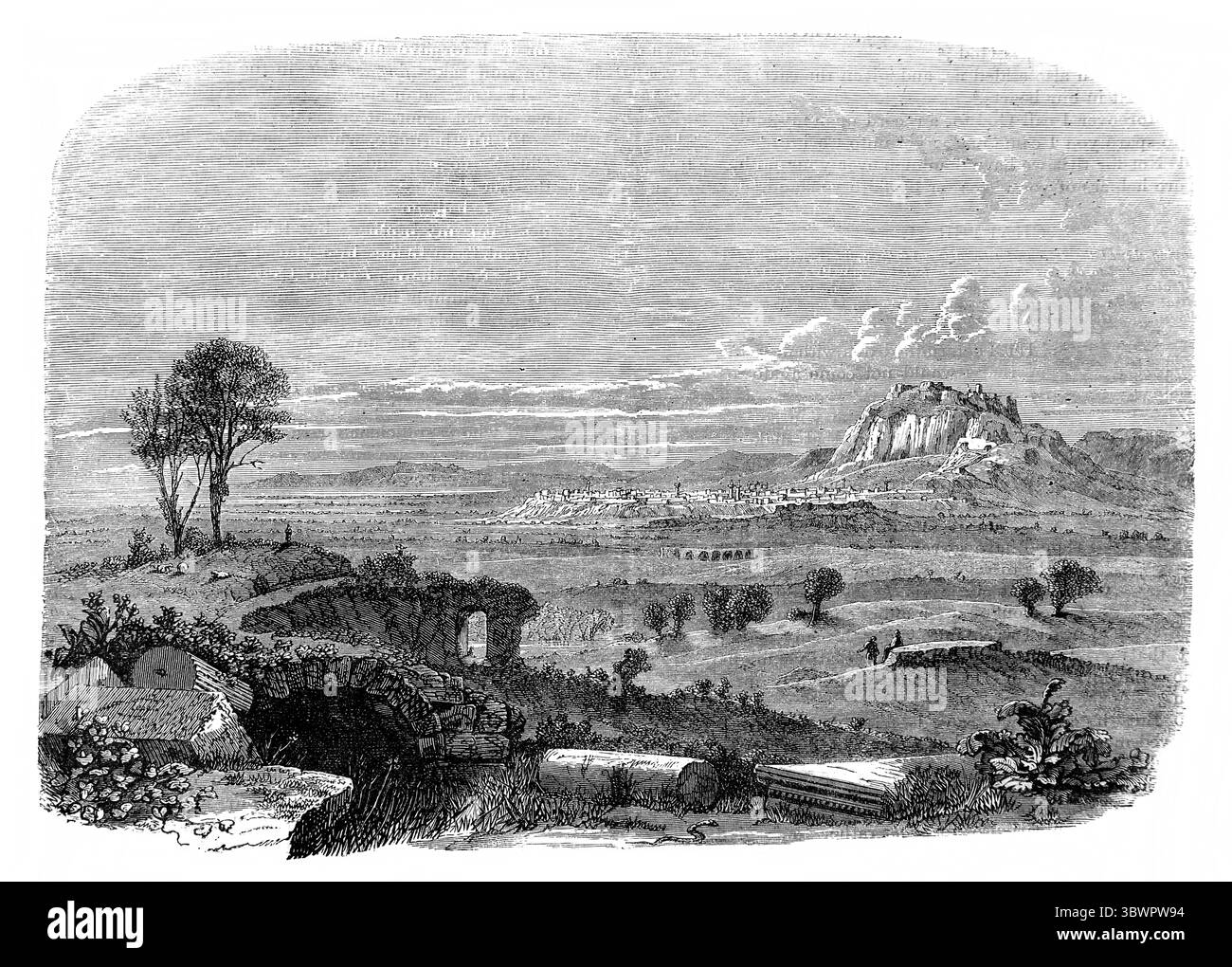 Illustrazione di Corinto Grecia del XIX secolo dall'Antico XIX secolo la Sacra Bibbia contenente l'Antico e il nuovo Testamento con note esplicative, Rif Foto Stock