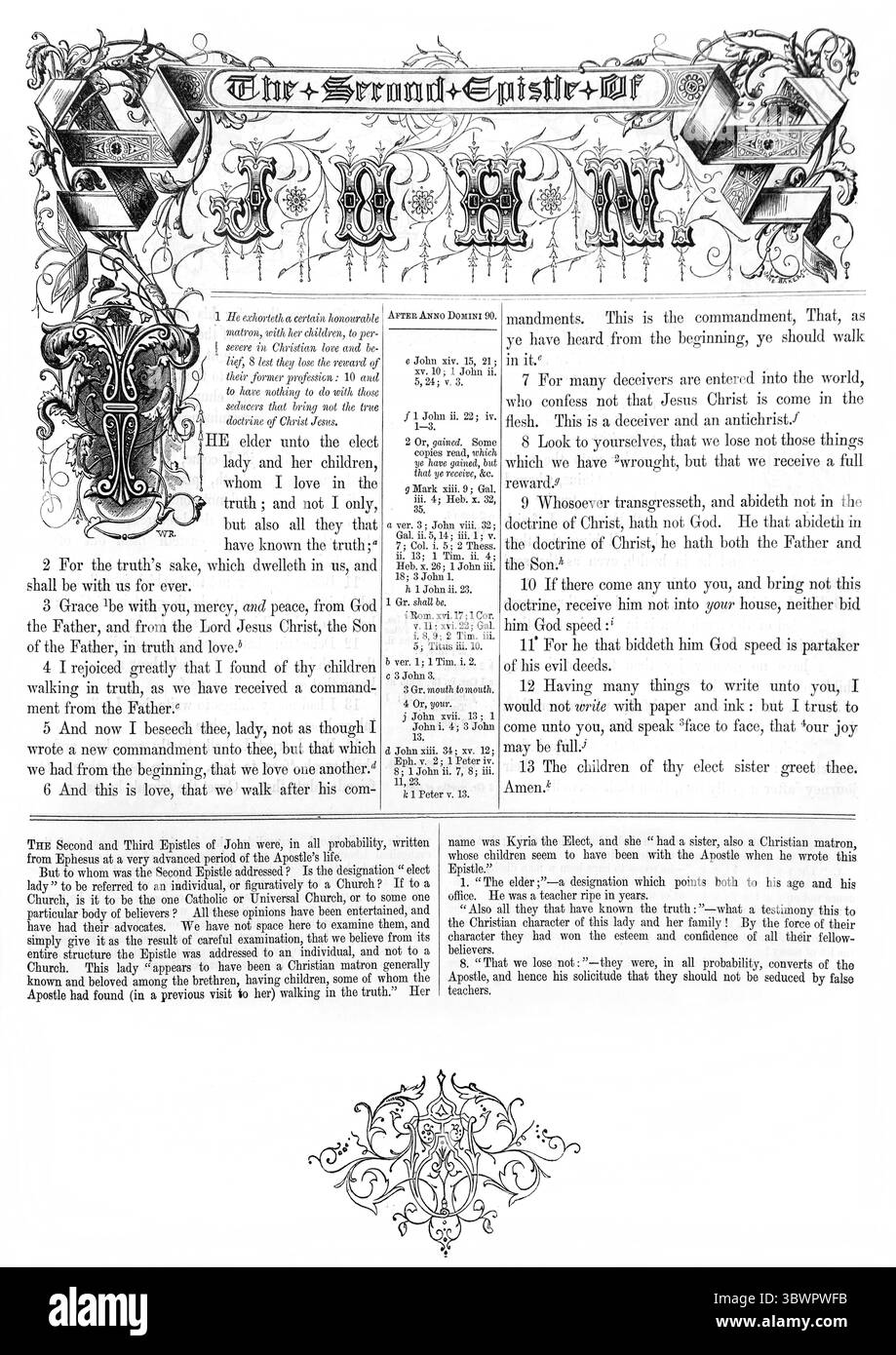 Titolo pagina della seconda lettera di Giovanni dall'Antica Ottocento la Sacra Bibbia contenente l'Antico e il nuovo Testamento con note esplicative, refere Foto Stock