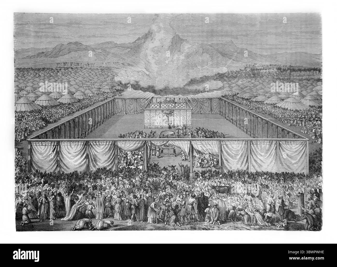 Illustrazione del Tabernacolo e dell'accampamento nella natura selvaggia (Esodo) dall'Antico XIX secolo la Sacra Bibbia contenente l'Antico e il nuovo Testamento wi Foto Stock