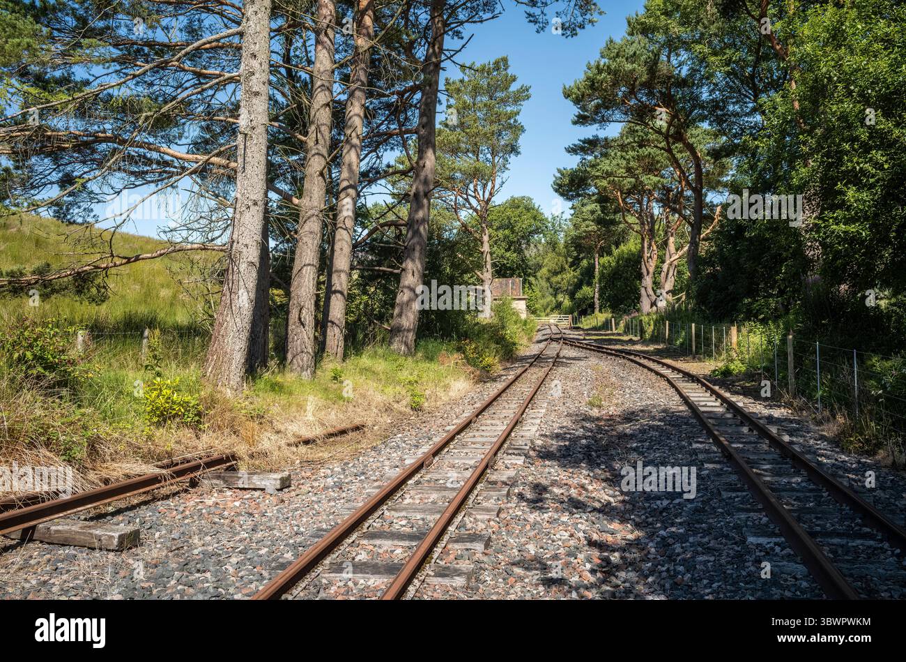 La fine della linea ferroviaria South Tynedale Railway, Slaggyford, Northumberland, Regno Unito Foto Stock