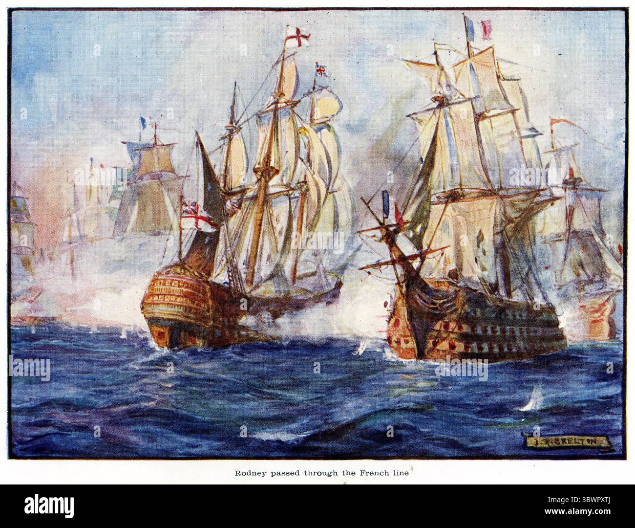 Rodney naviga attraverso la linea francese durante una battaglia Foto Stock